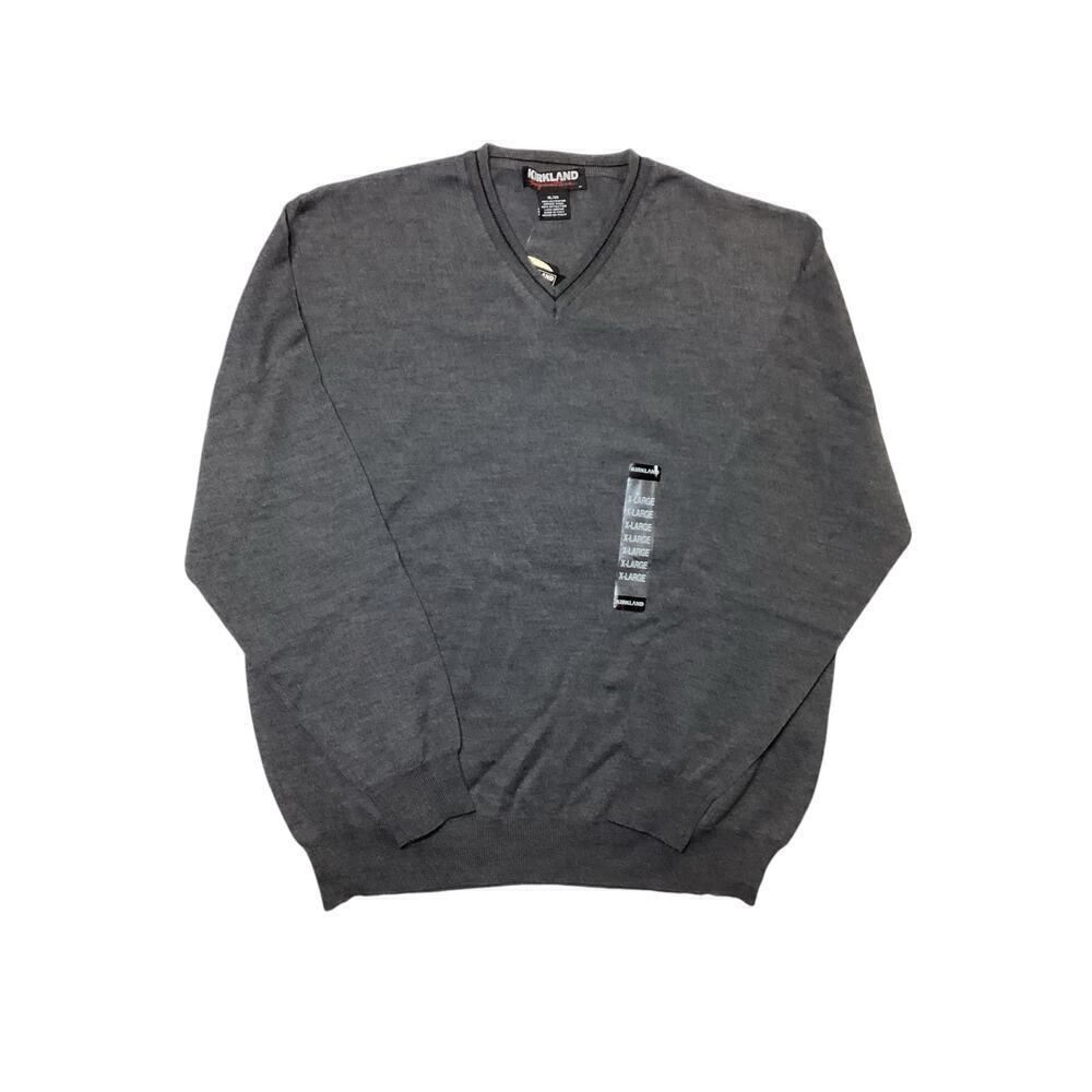 Kirkland signature 100%‎ merino wool V-neck sweater men’s XL gray